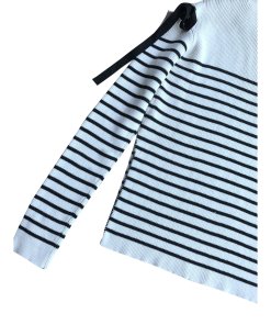 RED Valentino Bow Cold-Shoulder Striped Sweater