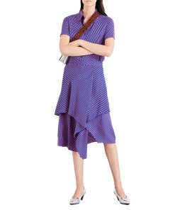 Diane von Furstenberg Striped High-Waist Asymmetric Ruffle Silk Skirt