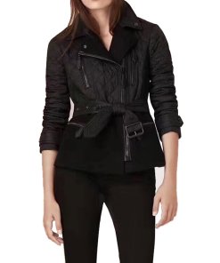 Burberry Brit Wool-Panel Quilted Biker Jacket