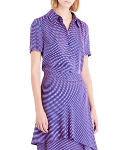 Diane von Furstenberg Striped Short-Sleeve Stretch Silk Shirt