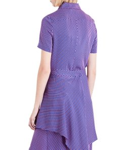Diane von Furstenberg Striped Short-Sleeve Stretch Silk Shirt