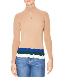 Sandro Stephy Stripe-Detail Zip Neck Sweater
