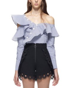 Self-Portrait Striped Asymmetric Ruffle Top
