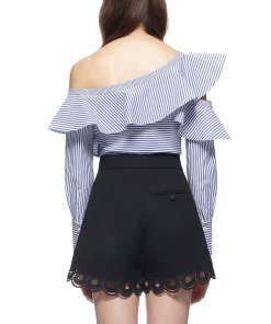 Self-Portrait Striped Asymmetric Ruffle Top