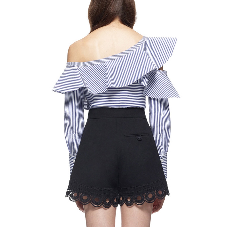 Self-Portrait Striped Asymmetric Ruffle Top