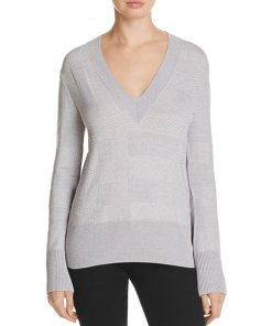 Burberry Angell Bell-Sleeve Check Merino Blend V-Neck Sweater