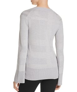 Burberry Angell Bell-Sleeve Check Merino Blend V-Neck Sweater