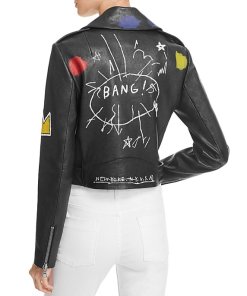 Alice + Olivia X Basquiat Cody Embellished Leather Biker Jacket