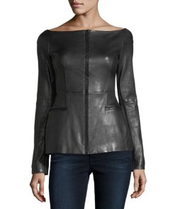 Theory Off-the-Shoulder Long-Sleeve Leather Jacket