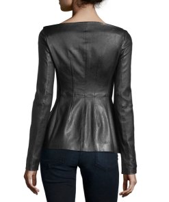 Theory Off-the-Shoulder Long-Sleeve Leather Jacket
