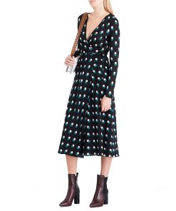 Diane von Furstenberg Casimir Dot Long-Sleeve Flare Wrap Dress