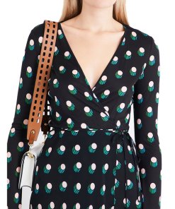 Diane von Furstenberg Casimir Dot Long-Sleeve Flare Wrap Dress