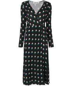 Diane von Furstenberg Casimir Dot Long-Sleeve Flare Wrap Dress