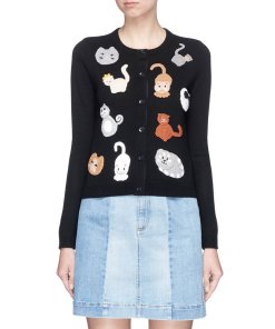 Alice + Olivia Ruthy Cat Crochet Patch Wool Cardigan