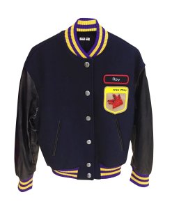 Miu Miu Embellished Appliqué Wool Bomber Jacket