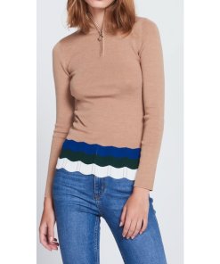 Sandro Stephy Stripe-Detail Zip Neck Sweater