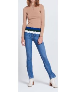 Sandro Stephy Stripe-Detail Zip Neck Sweater