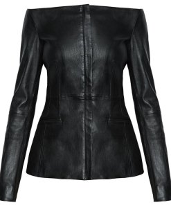 Theory Off-the-Shoulder Long-Sleeve Leather Jacket