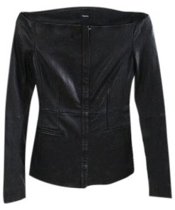 Theory Off-the-Shoulder Long-Sleeve Leather Jacket