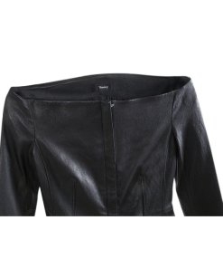 Theory Off-the-Shoulder Long-Sleeve Leather Jacket