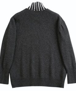 Sandro Faux Pearl Embellished Mockneck Sweater