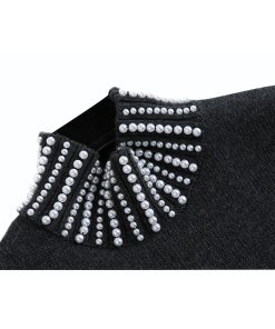 Sandro Faux Pearl Embellished Mockneck Sweater