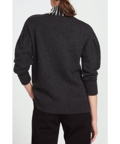 Sandro Faux Pearl Embellished Mockneck Sweater