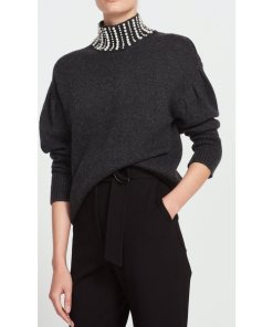Sandro Faux Pearl Embellished Mockneck Sweater