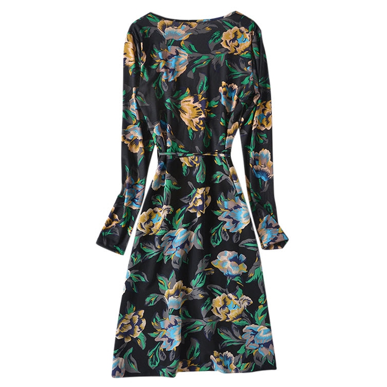 slim fit dress slacks Green Sequined Floral Long Sleeve High Neck Midi Dress main image 1