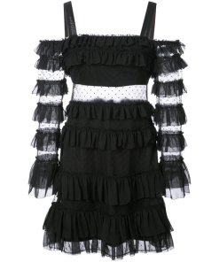 Alexis Brandi Mesh Paneled Ruffle Dress