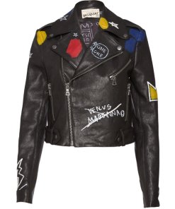 Alice + Olivia X Basquiat Cody Embellished Leather Biker Jacket
