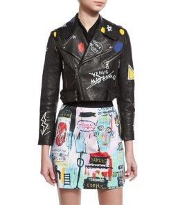 Alice + Olivia X Basquiat Cody Embellished Leather Biker Jacket
