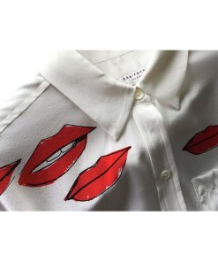 Equipment Daddy x Garance Doré Red Lip Print Silk Shirt