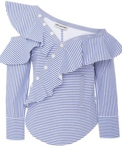 Self-Portrait Striped Asymmetric Ruffle Top