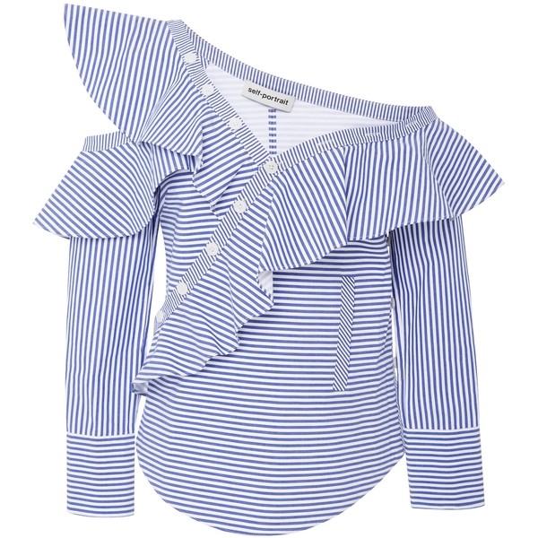Self-Portrait Striped Asymmetric Ruffle Top