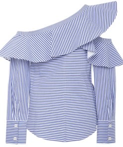 Self-Portrait Striped Asymmetric Ruffle Top