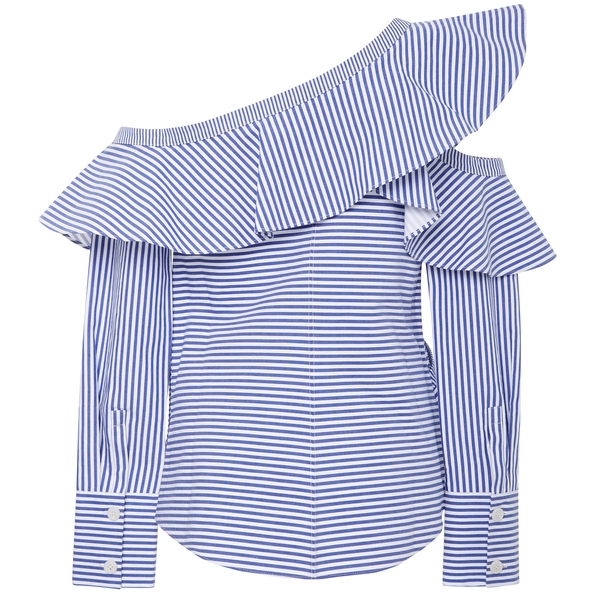 Self-Portrait Striped Asymmetric Ruffle Top