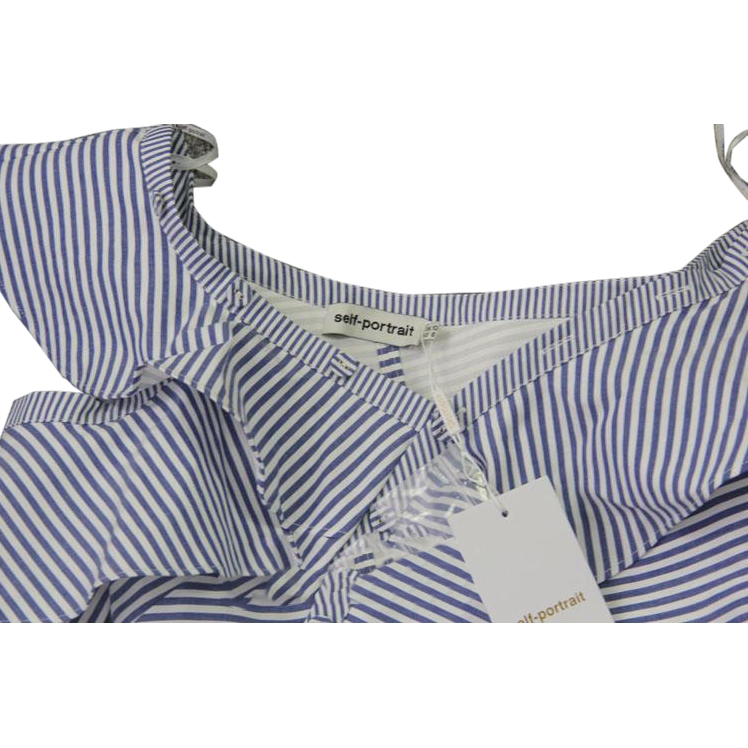 Self-Portrait Striped Asymmetric Ruffle Top