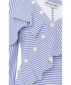 Self-Portrait Striped Asymmetric Ruffle Top