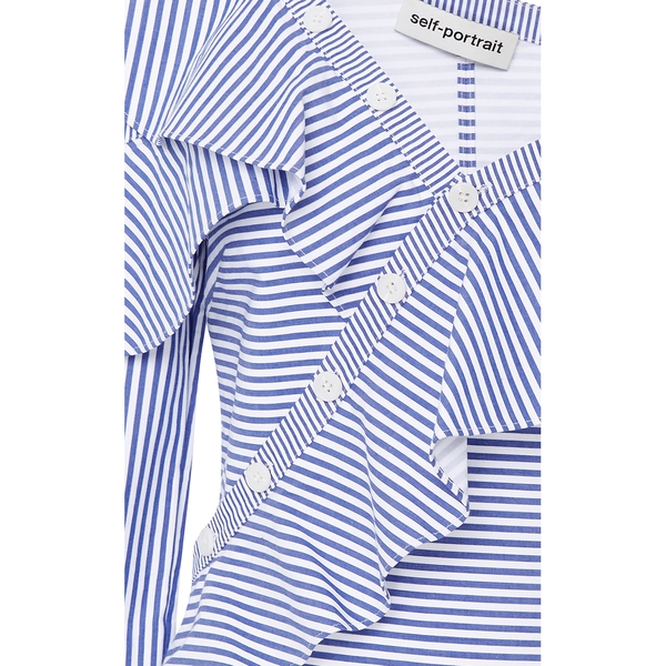 Self-Portrait Striped Asymmetric Ruffle Top