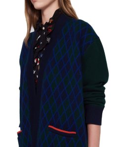 Sandro Clara Checked Just Love U Wool Cardigan