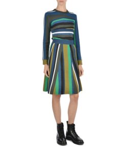 Kenzo Broken Stripes Knee-Length Wool Blend Knit Skirt