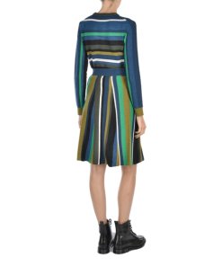 Kenzo Broken Stripes Knee-Length Wool Blend Knit Skirt