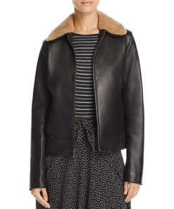 Vince Detachable Shearling Collar Leather Jacket