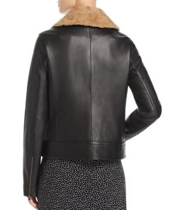 Vince Detachable Shearling Collar Leather Jacket
