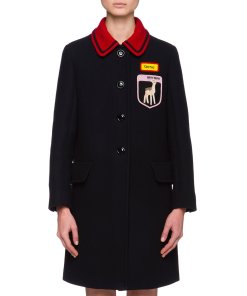 Miu Miu Embellished Badge Contrast Collar Coat