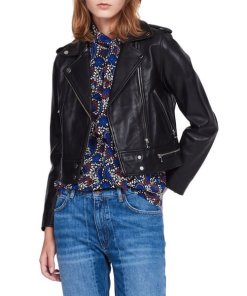 Sandro Vega Short Leather Biker Jacket