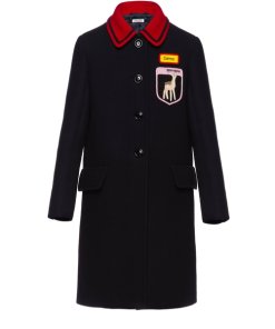 Miu Miu Embellished Badge Contrast Collar Coat