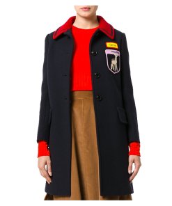 Miu Miu Embellished Badge Contrast Collar Coat
