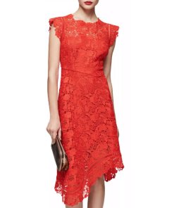 Reiss Lucy Asymmetric Hem Lace Midi Dress-1